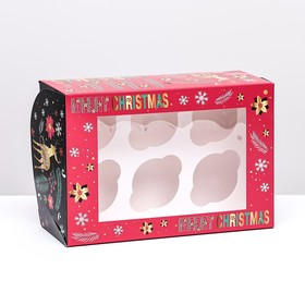 Упаковка на 6 капкейков с окном 'Merry Christmas', 25 х 17 х 10 см