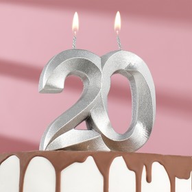 Свеча в торт юбилейная "Грань", цифра 20, серебро