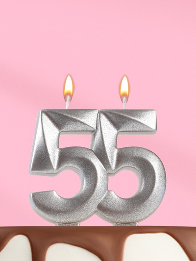 Свеча в торт юбилейная «Грань», цифра 55, серебро