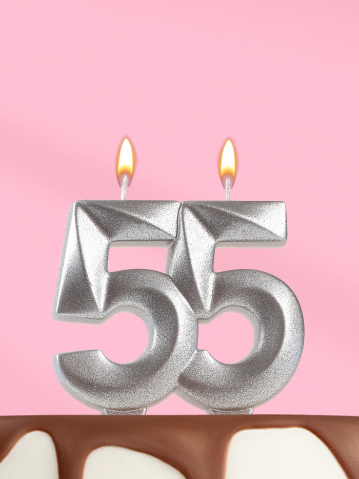 Свеча в торт юбилейная «Грань», цифра 55, серебро - Фото 1