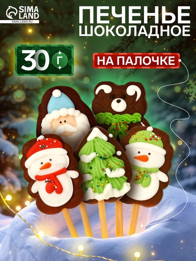 Печенье шоколадное новогоднее на палочке «Зимнее», МИКС, 30 г