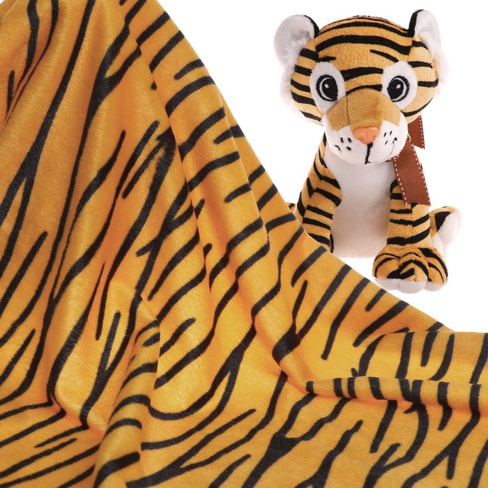 Лоскут для рукоделия, 53 × 53 см, мех тигровый бежевый на трикотажной основе - Фото 1