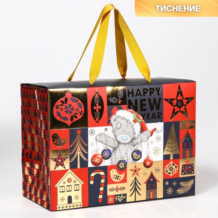 Пакет-коробка новогодний Happy new year, 28×20×13 см, Me To You