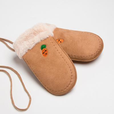 Варежки детские MINAKU с вышивкой, 18 см, коричневые