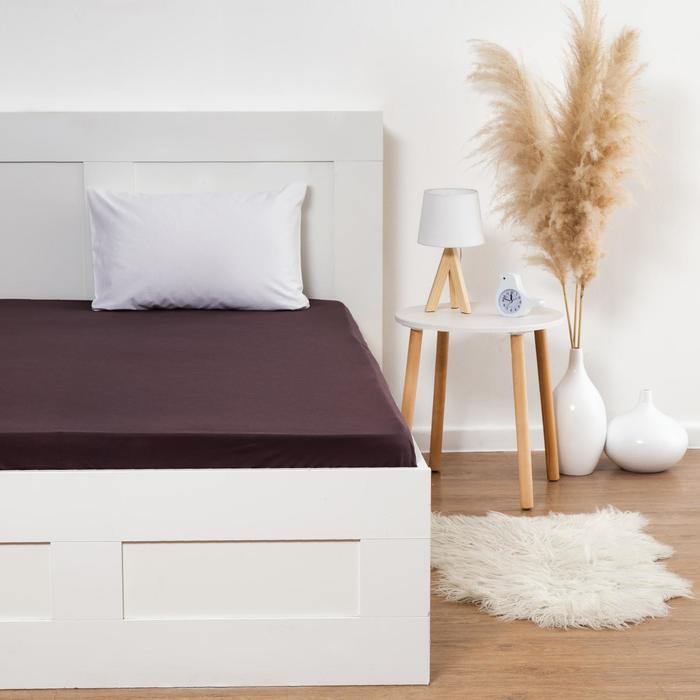 Простыня на резинке 2-спальная KUPU-KUPU, 180×200+20 см, шоколад, трикотаж - Фото 1