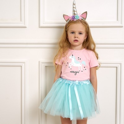 Набор для фотосессии KAFTAN «Единорог»: юбка трёхслойная и ободок, бирюзовый, рост 86-104 см