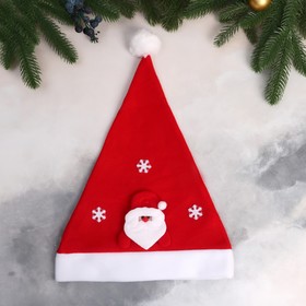 Колпак новогодний "Дед Мороз и снежинки" 29х40 см, красный