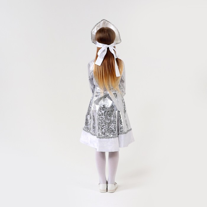 Карнавальный костюм «Снегурочка с узором», атлас, шуба, кокошник, рост 122-128 см - фото 1891129053