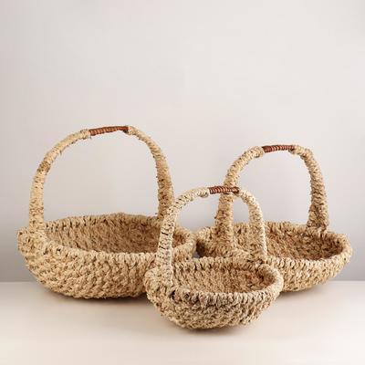 Корзина плетёная для хранения «Кош», ротанг, с ручкой, бежевая, набор 3 шт.