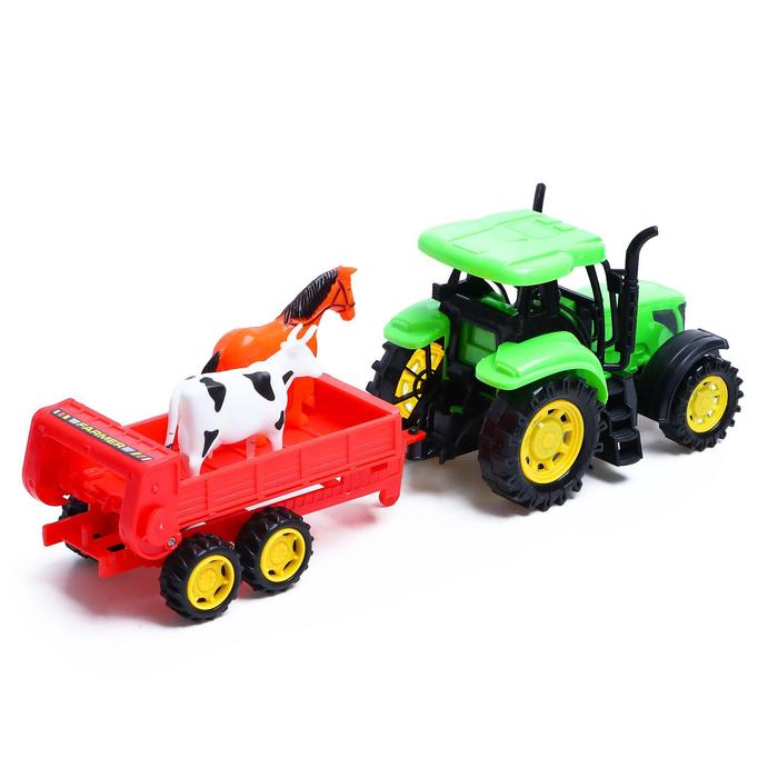 Трактор инерционный «Фермер» с прицепом и животными - фото 1911612295