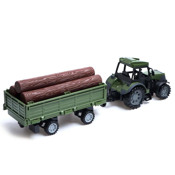 Трактор радиоуправляемый «Фермер» с прицепом, работает от батареек, цвет зелёный 51013