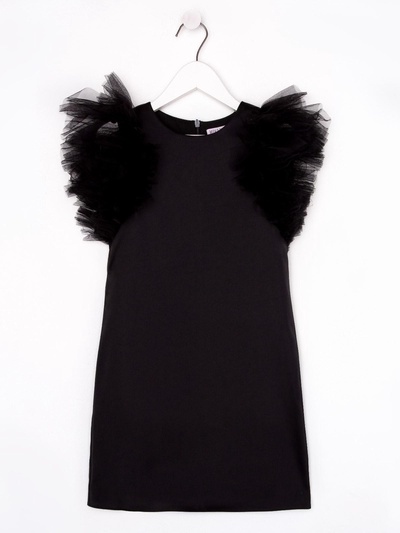 Платье нарядное для девочки MINAKU: PartyDress с крылышками, прямое, чёрное, рост 146-152 см