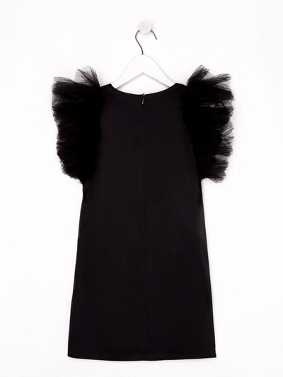 Платье нарядное для девочки MINAKU: PartyDress с крылышками, прямое, чёрное, рост 146-152 см