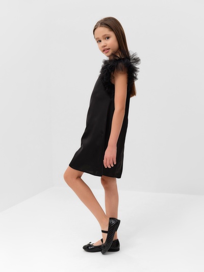 Платье нарядное для девочки MINAKU: PartyDress с крылышками, прямое, чёрное, рост 146-152 см