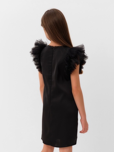 Платье нарядное для девочки MINAKU: PartyDress с крылышками, прямое, чёрное, рост 146-152 см