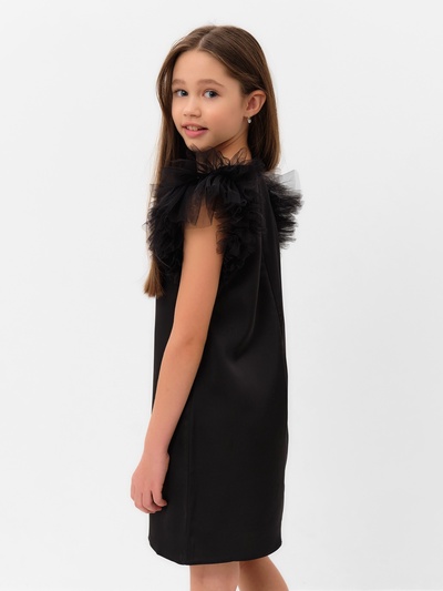 Платье нарядное для девочки MINAKU: PartyDress с крылышками, прямое, чёрное, рост 146-152 см