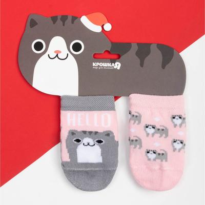 Набор новогодних носков для девочки Крошка Я «Котик», 2 пары, 10-12 см