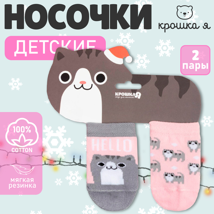 Набор носков Крошка Я "Котик", 2 пары, 12-14 см - Фото 1