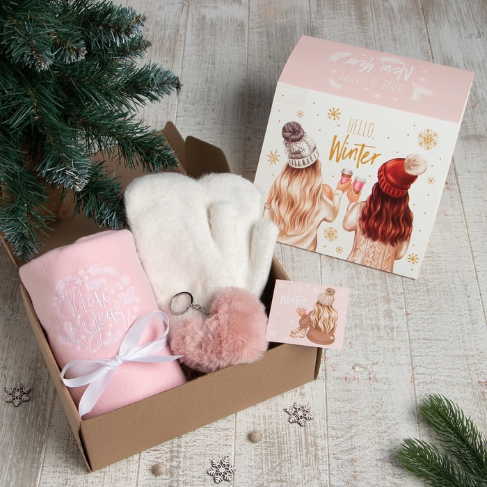 Набор подарочный Have a happy New Year плед, варежки, брелок - Фото 1