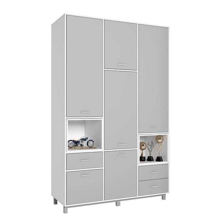 Шкаф трехсекционный Polini kids Mirum 2335, белый-серый, белый - Фото 1