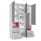 Шкаф трехсекционный Polini kids Mirum 2335, белый-серый, розовый - Фото 2