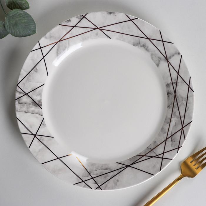 Тарелка фарфоровая обеденная Доляна «Мрамор», d=25,3 см, цвет белый - Фото 1