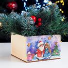 Кашпо деревянное "Дед Мороз и Снегурочка с подарками" 14,5×12,5×8 см - фото 5565858