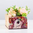 Кашпо деревянное "Единорог с цветами" 14,5×12,5×8 см - фото 9390007