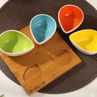 Менажница керамическая на деревянной подставке «Живи со вкусом», 100 мл, 4 шт - фото 45376601