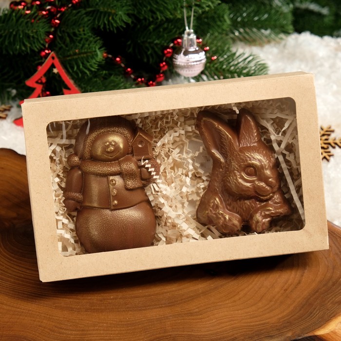 Шоколад фигурный 2в1 "Снеговик + кролик", 160 г - Фото 1