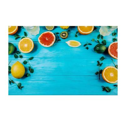 Фотофон винил "Цитрусы на голубых досках" 120х80 см