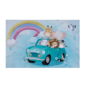 Фотофон винил "Зверята в машинке" 120х80 см 6936559