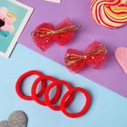 Набор для волос «Карапунька», 4 резинки, 2 зажима, блеск диско, 5.5×3.5 см, красный - фото 54722912