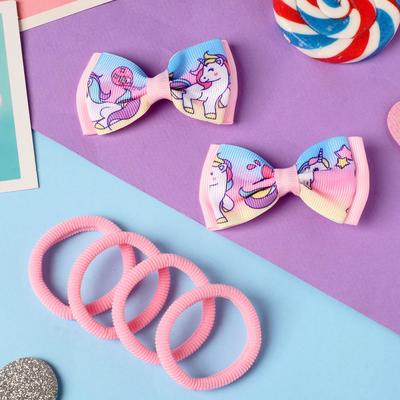 Набор для волос "Аннет" (4 резинки, 2 зажима) весёлые единорожки, 5,5х3,5 см