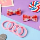 Набор для волос Выбражулька «Аннет», 4 резинки, 2 зажима, строгая клетка, 5.5×3.5 см, красно-розовый  (артикул 6970603)  большой выбор товаров оптом и в розницу по низким ценам с доставкой