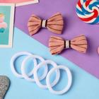 Набор для волос "Аннет" (4 резинки, 2 зажима) двойная полоса, 5,5х3,5 см, бело-коричневый 6970605