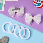 Набор для волос «Карапунька», 4 резинки, 2 зажима, полосы блеск, 6.5?4 см, белый (комплект 4 шт) - фото 46666394