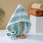 Чалма для сушки волос Доляна, микрофибра, с пуговкой, зелёная - Фото 2