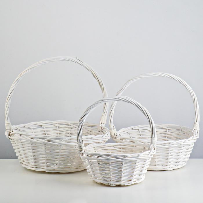 Набор корзин плетеных (ива), 37х37х14/37 см / 31х31х12,5/32 см / 25х25х11/27 см, 3 шт., белы - Фото 1