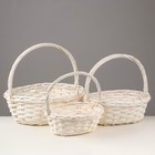 Корзина плетёная для хранения, ива, овальная, белая, набор 3 шт. - Фото 1