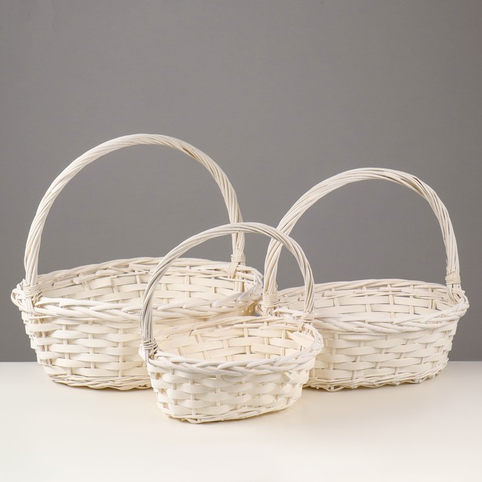 Корзина плетёная для хранения, ива, овальная, белая, набор 3 шт. - Фото 1