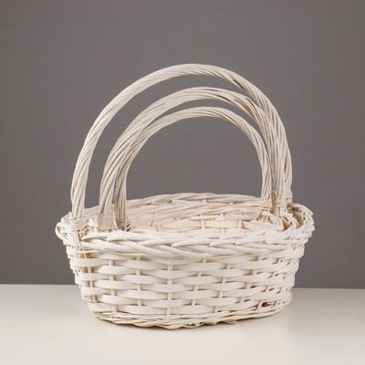 Корзина плетёная для хранения, лоза, с ручкой, овальная, белая, набор 3 шт.