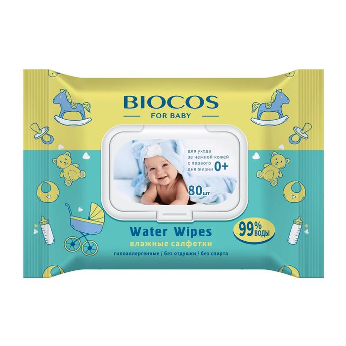 Влажные салфетки BioCos детские Water Wipes, с клапаном, 80 шт - Фото 1