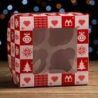Упаковка на 4 капкейков с окном "Рождественский принт", 16 х 16 х 10 см - фото 9392392