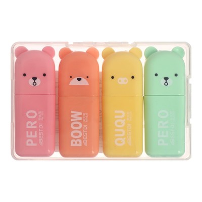 Набор маркеров текстовыделителей «мини Зверьки», 4 цвета