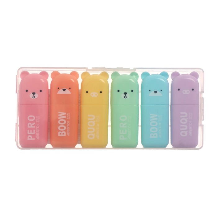 Набор маркеров текстовыделителей 6 цветов «мини- Зверьки» - Фото 1