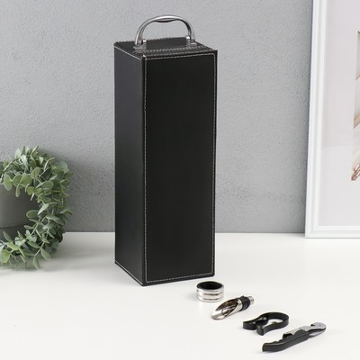 Шкатулка подарочная под бутылку «Гладкая кожа», дерево, искусственная кожа, 4 предмета, 36×11×12 см