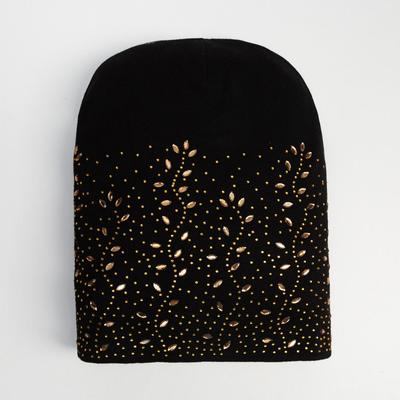 Шапка для девочки MINAKU «Цветочная», двухслойная, размер 50-52, чёрная