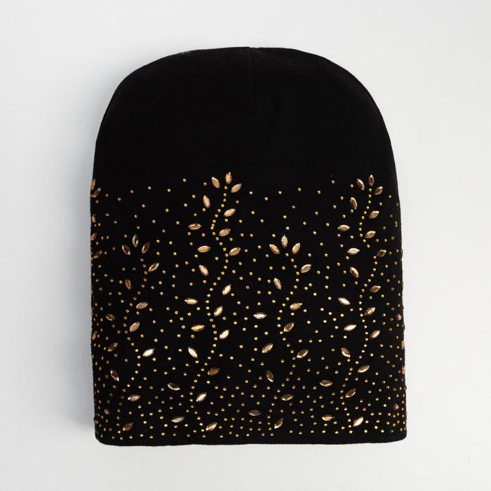 Шапка для девочки MINAKU «Цветочная», двухслойная, размер 50-52, чёрная - Фото 1