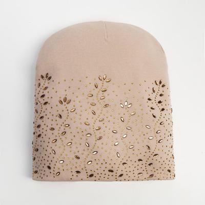 Шапка для девочки MINAKU "Цветочная" двухслойная, р-р 50-52, цв.бежевый